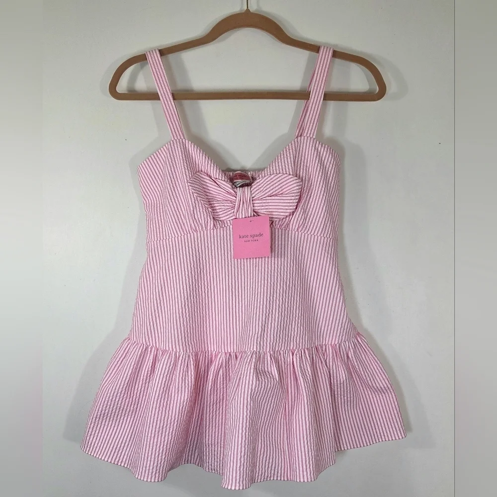 NEW KATE SPADE SEERSUCKER STRIPE BOW TOP BLOUSE.
